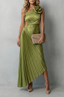 Kacob | One-Shoulder Pleated Maxi Dress with Cut-Out
