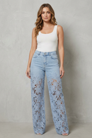 Kacob | Lace Panel Wide Leg Denim Jeans