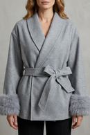 Kacob | Faux Fur Cuff Belted Wrap Coat