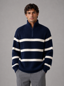 Kacob | Men's Oversized Striped Half Zip Jumper