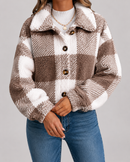 Kacob | Women's Checked Teddy Button Jacket