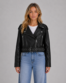 Kacob | Women's Faux Leather Belted Relaxed Biker Jacket