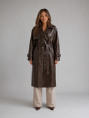 Kacob | Women's Faux Leather Long Double Breasted Trench Coat