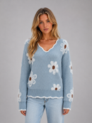 Kacob | Women's Floral V-Neck Knitted Jumper