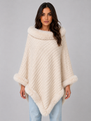 Kacob | Women's Knitted Faux Fur Trim Cape Poncho