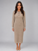 Kacob | Women's Knitted Polo Button Neck Jumper Midi Dress