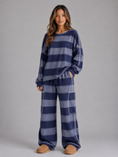 Kacob | Women's Oversized Striped Sweatshirt & Wide Leg Trousers Set