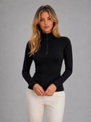 Kacob | Women's Ribbed High Neck Half Zip Long Sleeve Top