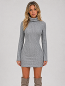 Kacob | Women's Ribbed Knit Roll Neck Fitted Mini Dress