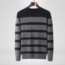 Kacob | Men's Grey Striped Crew Neck Jumper – Relaxed Knitted Pullover