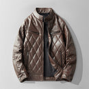 Kacob | Men's Quilted Faux Leather Jacket – Padded Panel Zip-Up Jacket