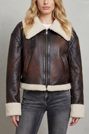 Kacob | Shearling Trim Cropped Aviator Jacket