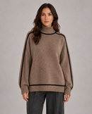 Kacob | Women's Oversized Roll Neck Jumper with Contrast Piping