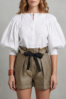 Kacob | Women's Puff Sleeve Blouse – Voluminous Short Puff Sleeve Button Detail Blouse