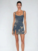 Kacob | Women's Sparkle Mini Dress with Slit – Sleeveless