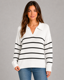 Kacob | Women's Striped Open Collar Polo Jumper