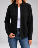 Kacob | Women's Zip-Through Knit Cardigan with Patch Pockets