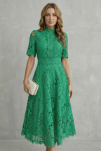 Kacob | Cutwork Lace High Neck Midi Dress