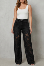 Kacob | Lace Panel Wide Leg Denim Jeans