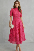 Kacob | Cutwork Lace High Neck Midi Dress