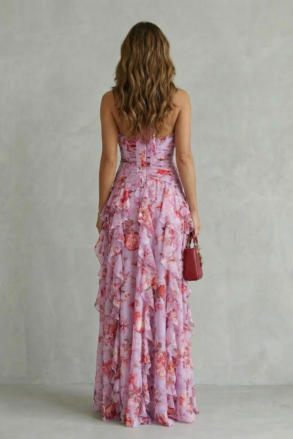 Kacob | Women's Floral Halter Neck Maxi Dress – Open Back Ruffle Wedding Guest Dress