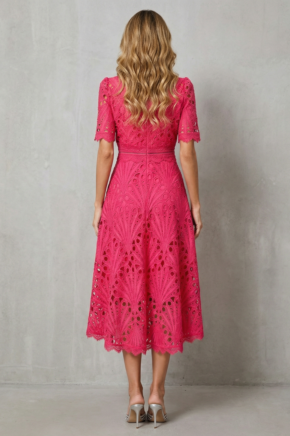 Kacob | Cutwork Lace High Neck Midi Dress