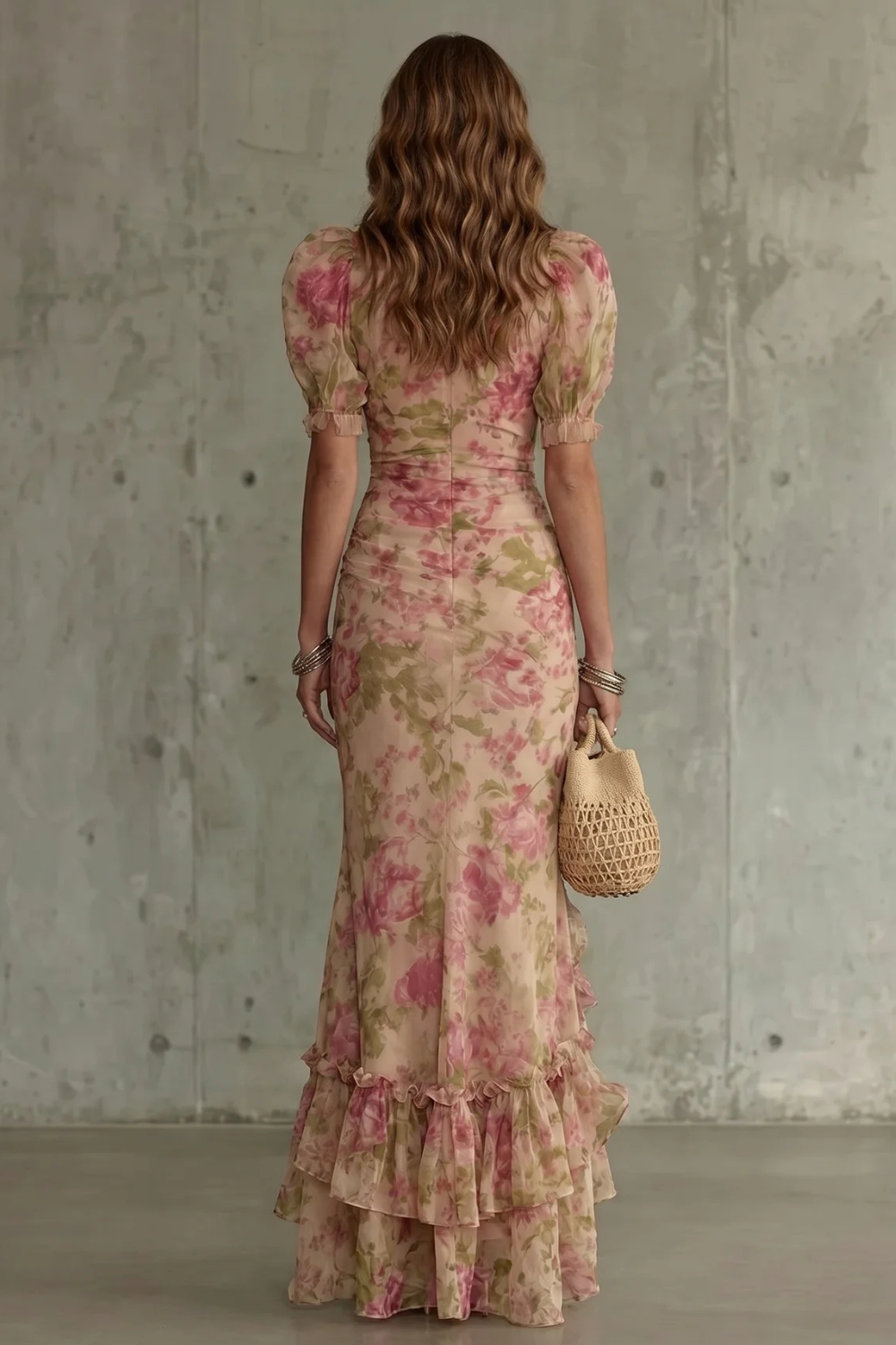 Kacob | Vintage Floral Puff Sleeve Maxi Dress
