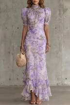 Kacob | Vintage Floral Puff Sleeve Maxi Dress