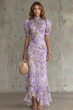 Kacob | Vintage Floral Puff Sleeve Maxi Dress