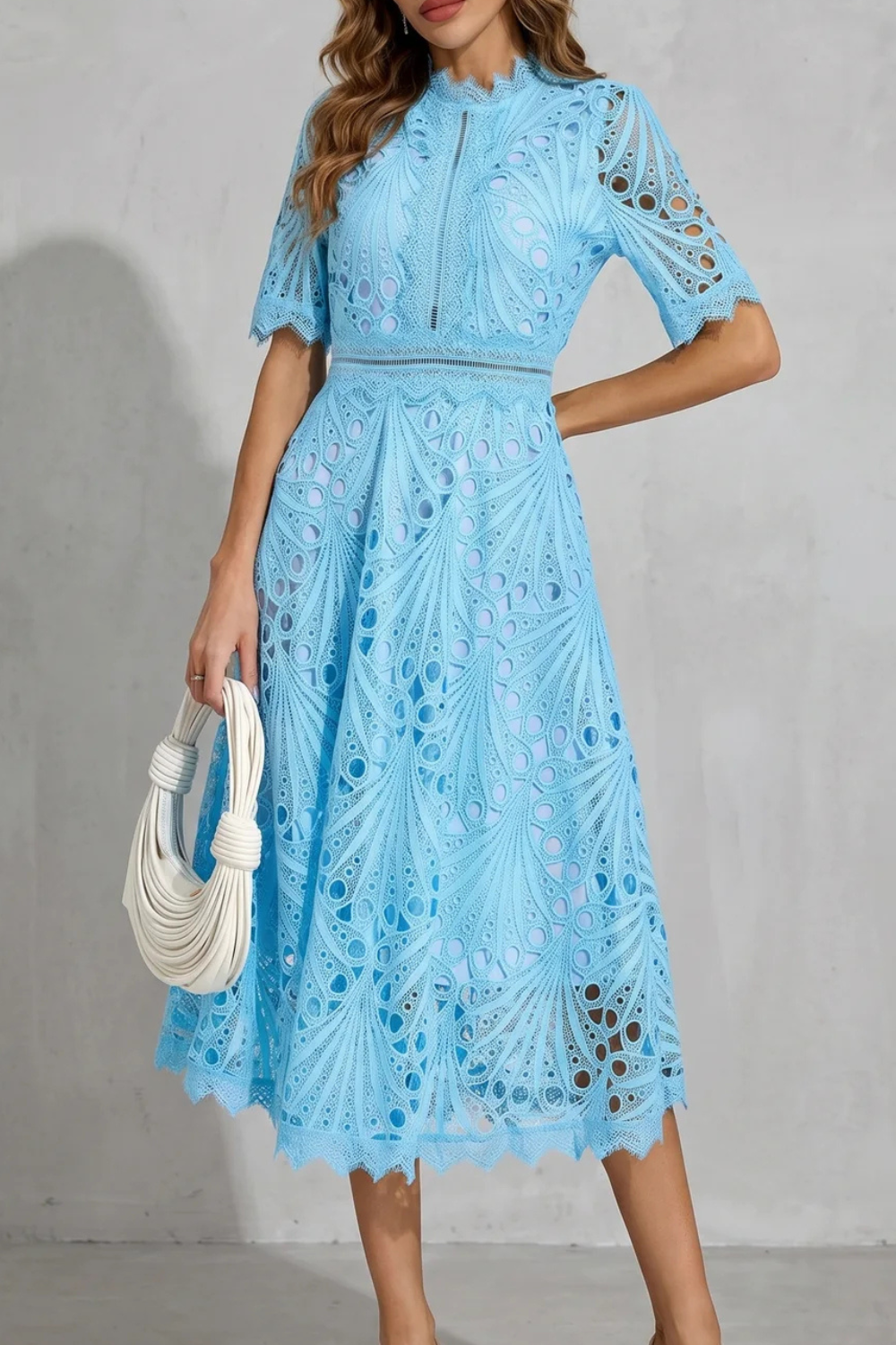 Kacob | Cutwork Lace High Neck Midi Dress