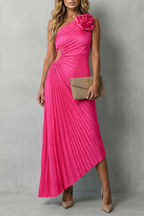Kacob | One-Shoulder Pleated Maxi Dress with Cut-Out