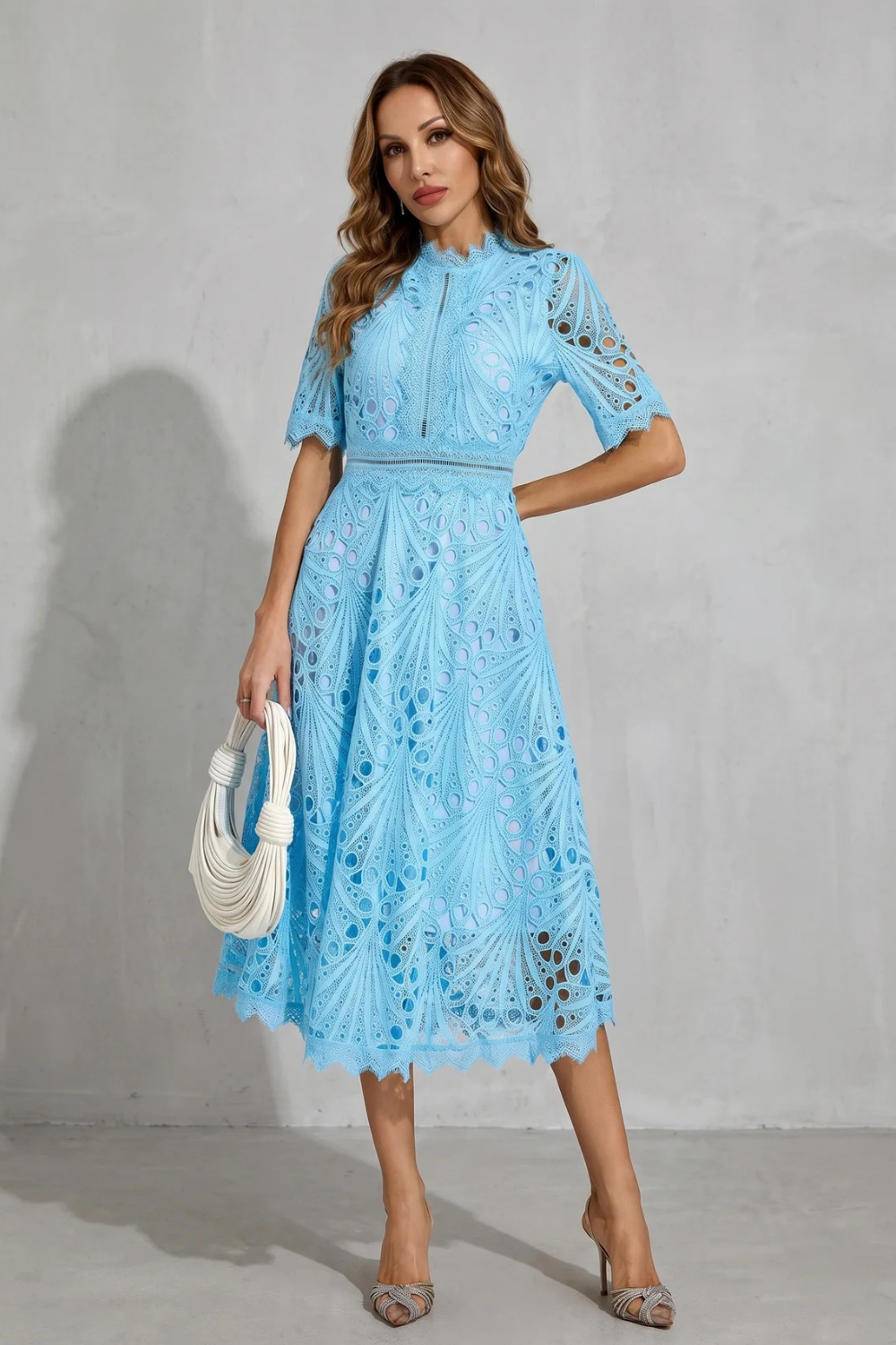 Kacob | Cutwork Lace High Neck Midi Dress