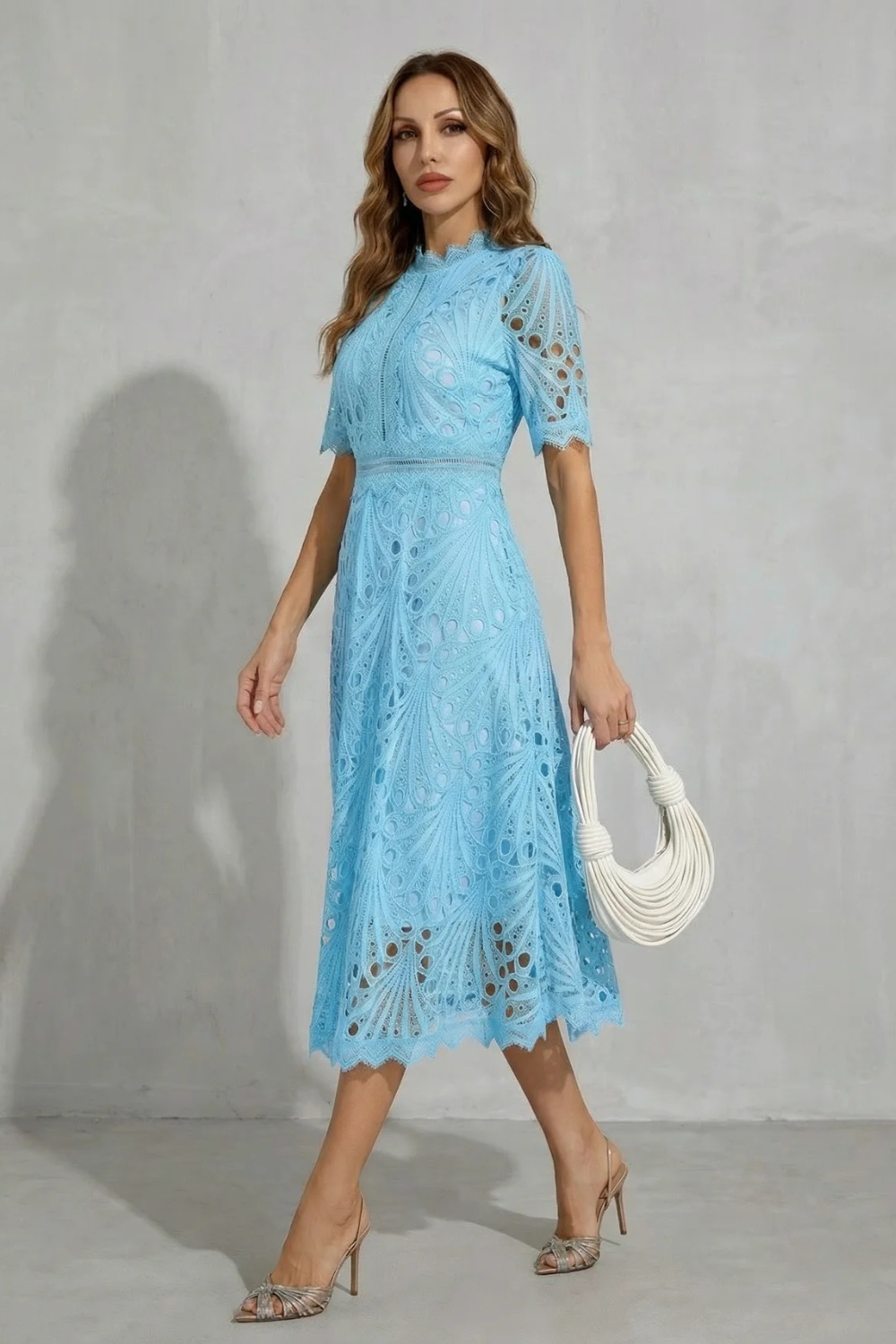 Kacob | Cutwork Lace High Neck Midi Dress