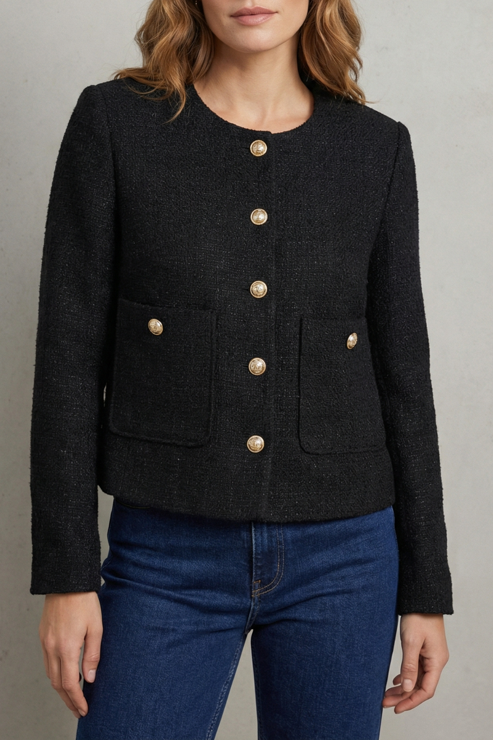 Kacob | Collarless Tweed Jacket
