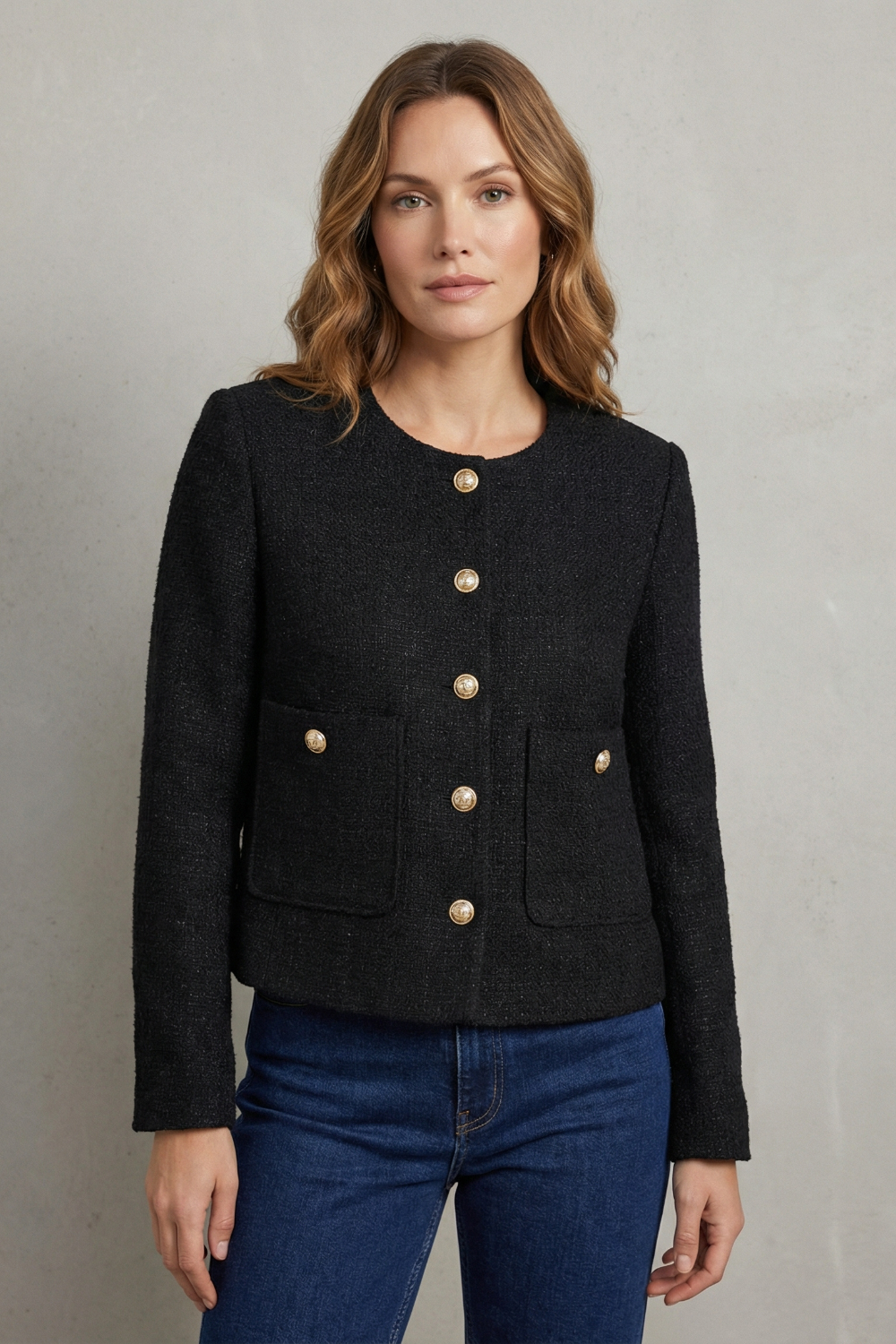 Kacob | Collarless Tweed Jacket