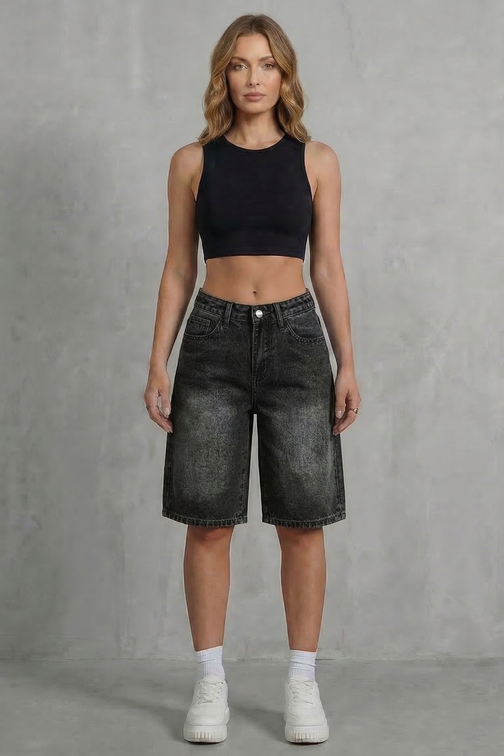 Kacob | High-Waisted Vintage Wash Denim Shorts