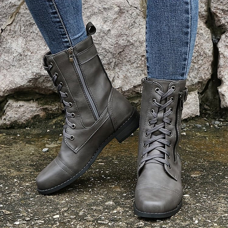 Kacob | Buckle Lace-Up Combat Boots
