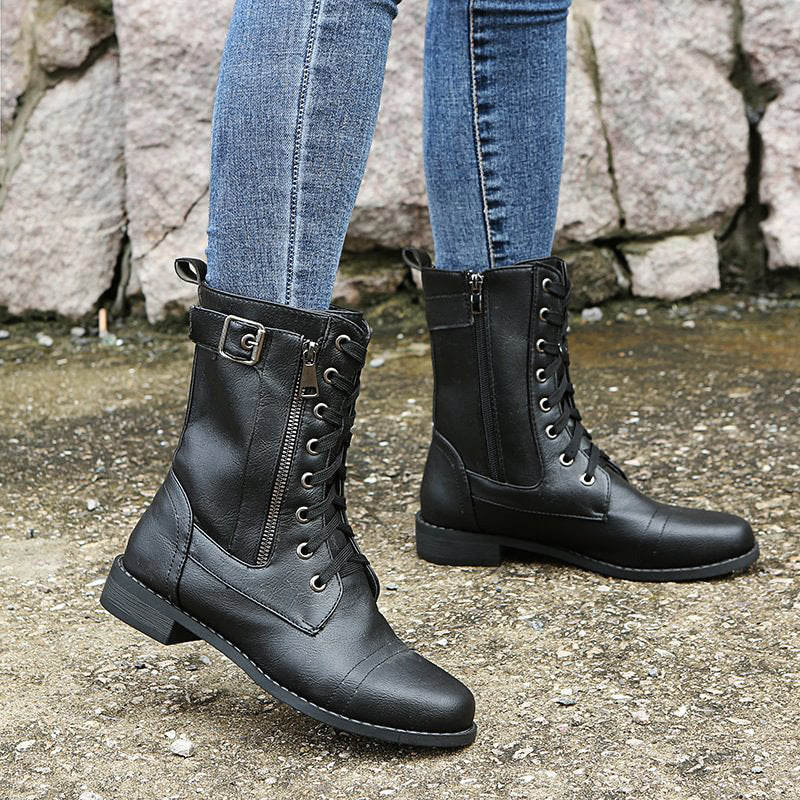 Kacob | Buckle Lace-Up Combat Boots