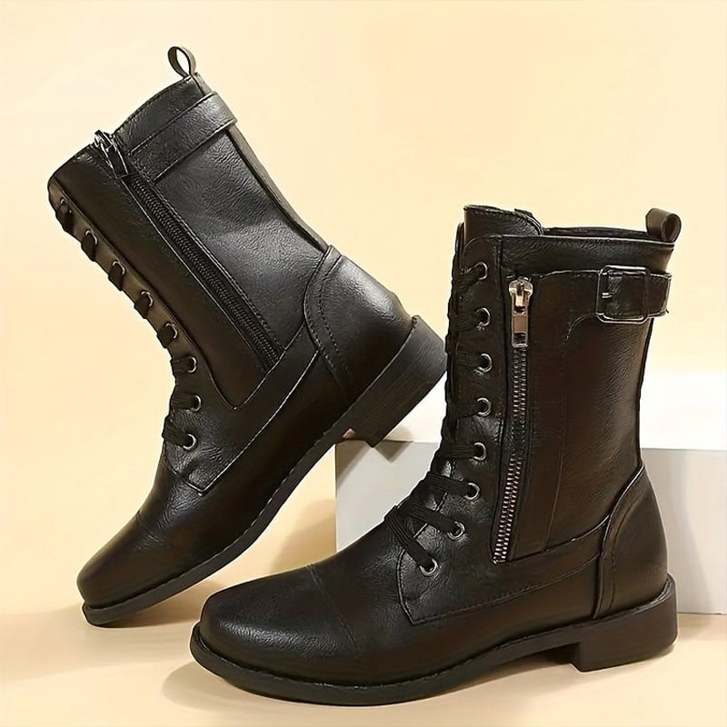 Kacob | Buckle Lace-Up Combat Boots