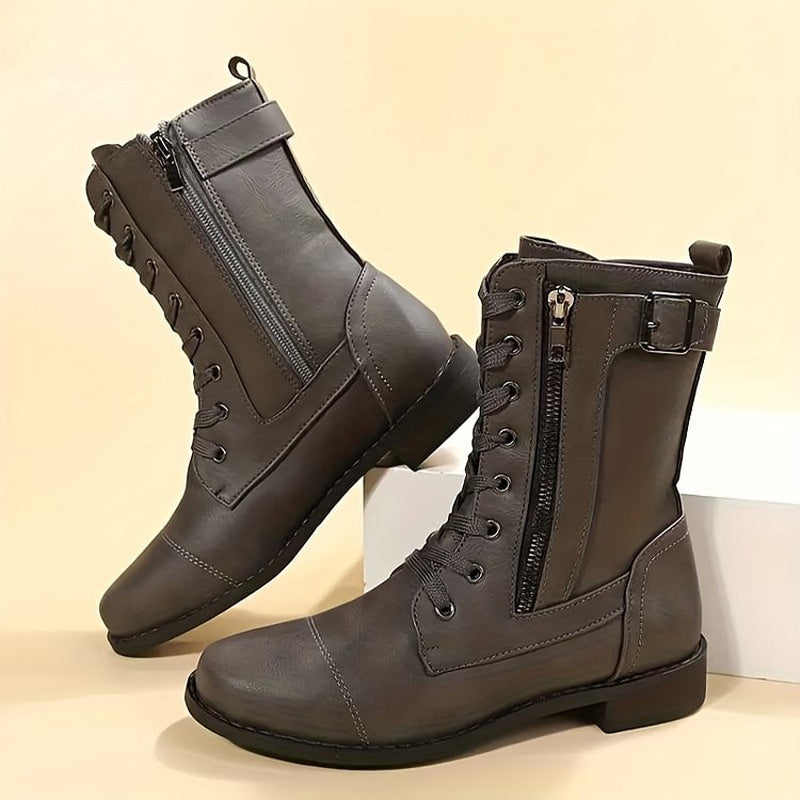 Kacob | Buckle Lace-Up Combat Boots