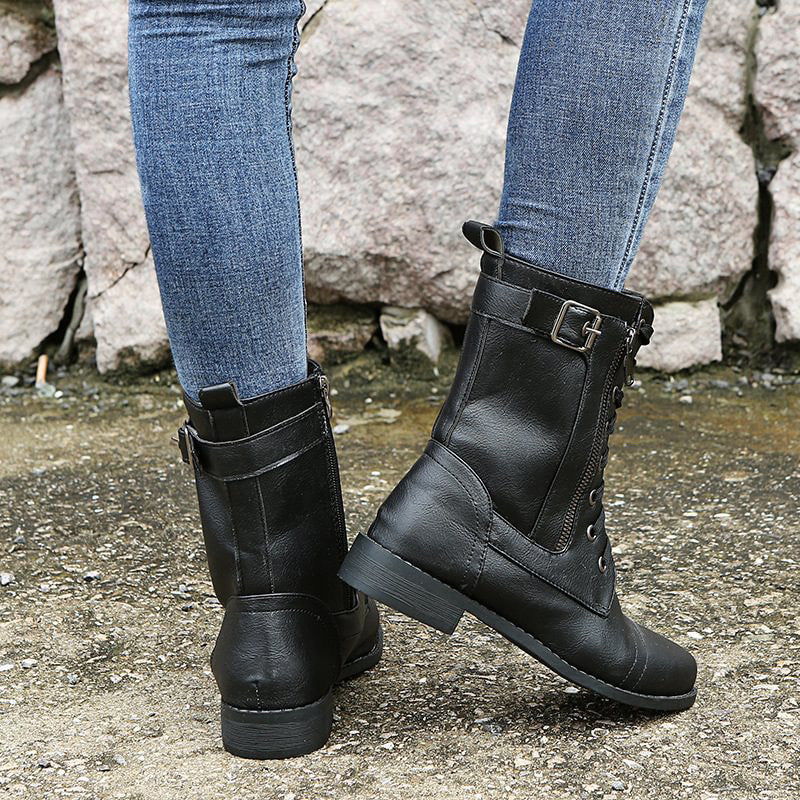 Kacob | Buckle Lace-Up Combat Boots