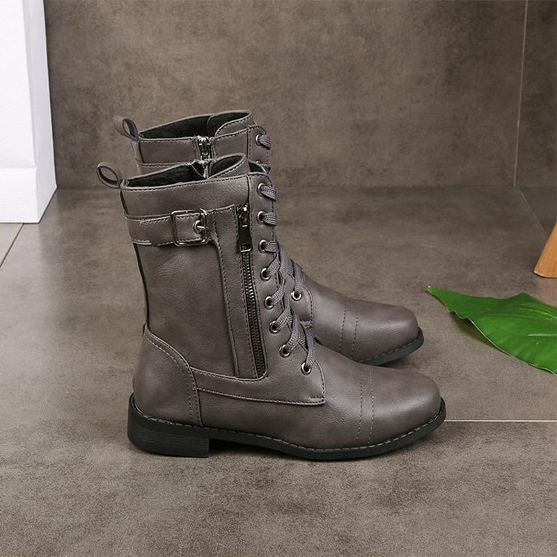 Kacob | Buckle Lace-Up Combat Boots