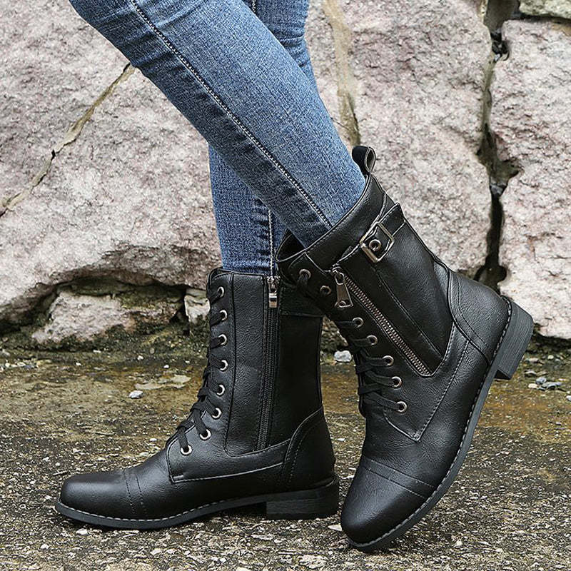 Kacob | Buckle Lace-Up Combat Boots