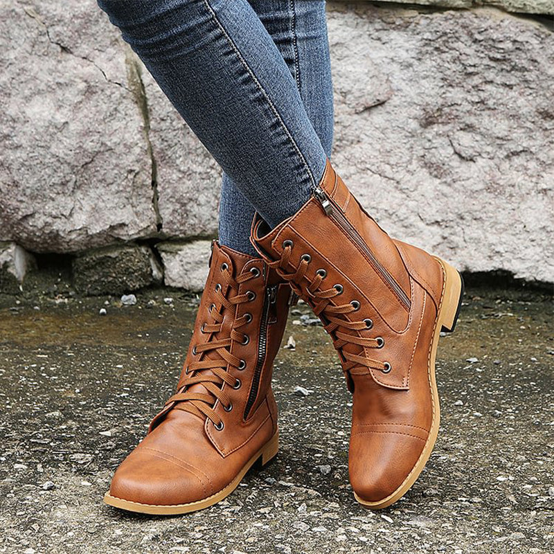 Kacob | Buckle Lace-Up Combat Boots