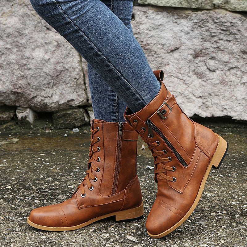 Kacob | Buckle Lace-Up Combat Boots