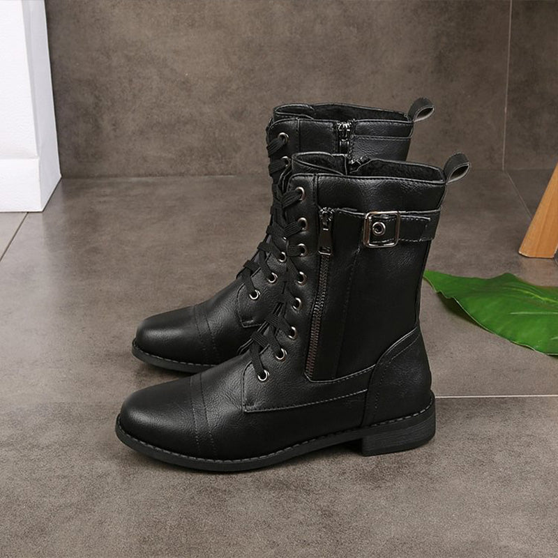 Kacob | Buckle Lace-Up Combat Boots