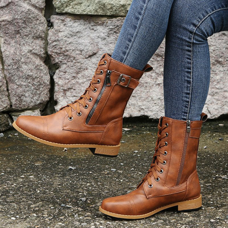 Kacob | Buckle Lace-Up Combat Boots