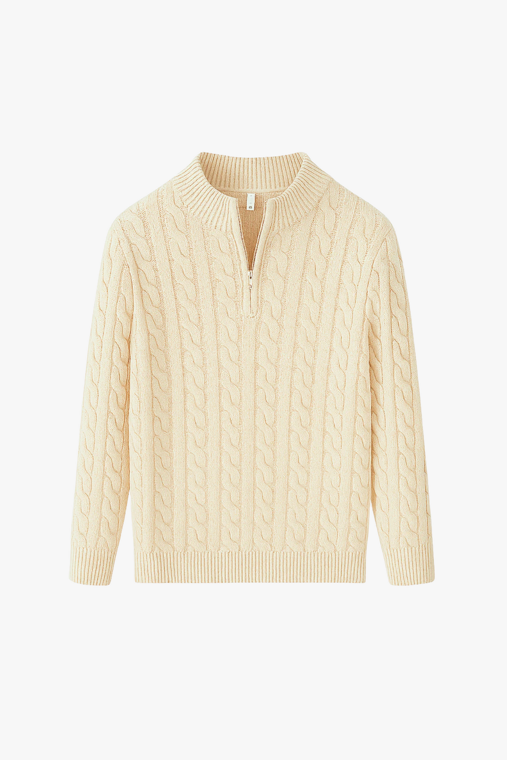 Kacob | Cable Knit Quarter Zip Jumper – Oatmeal Funnel Neck Sweater
