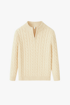 Kacob | Cable Knit Quarter Zip Jumper – Oatmeal Funnel Neck Sweater