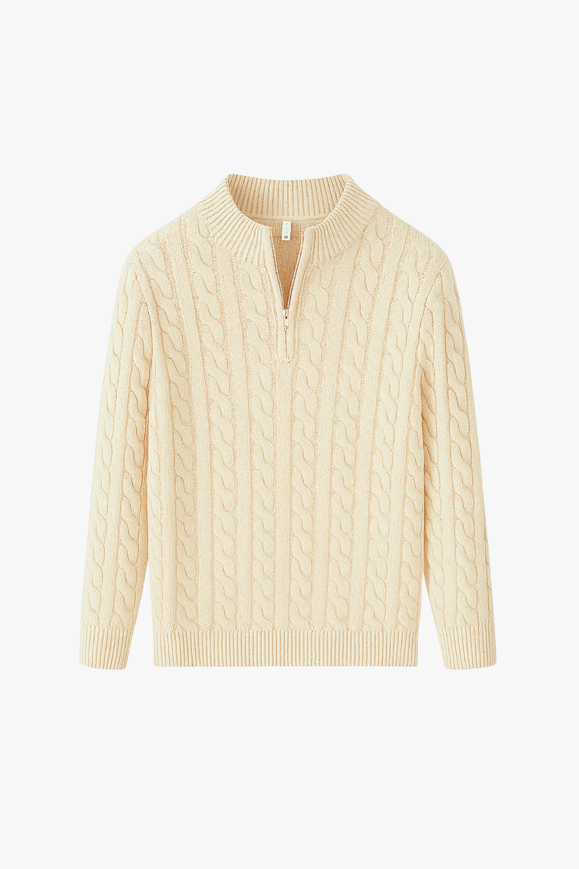 Kacob | Cable Knit Quarter Zip Jumper – Oatmeal Funnel Neck Sweater